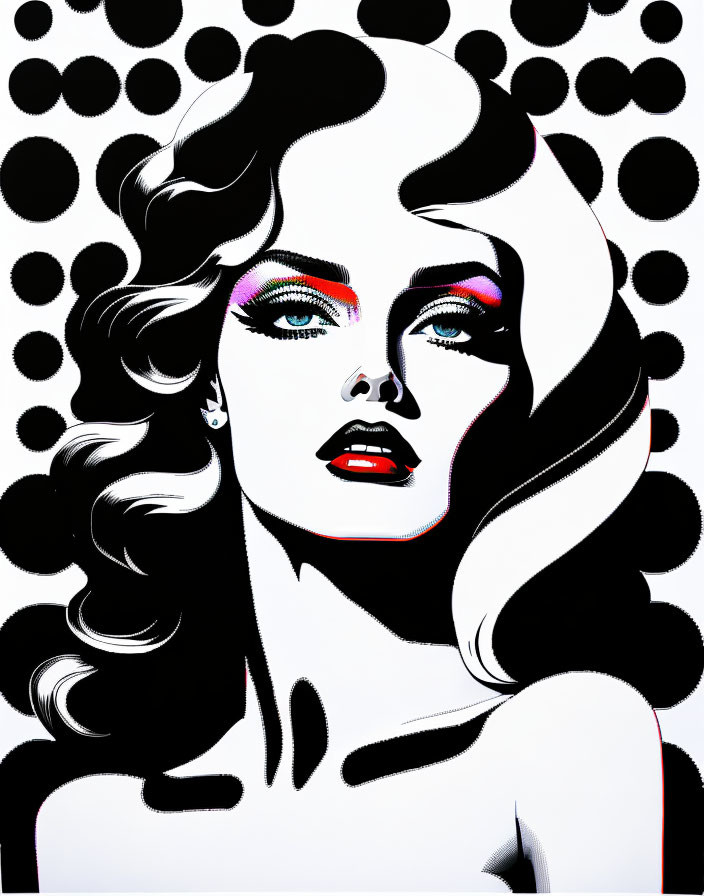 Vibrant pop art portrait of a woman with dramatic makeup