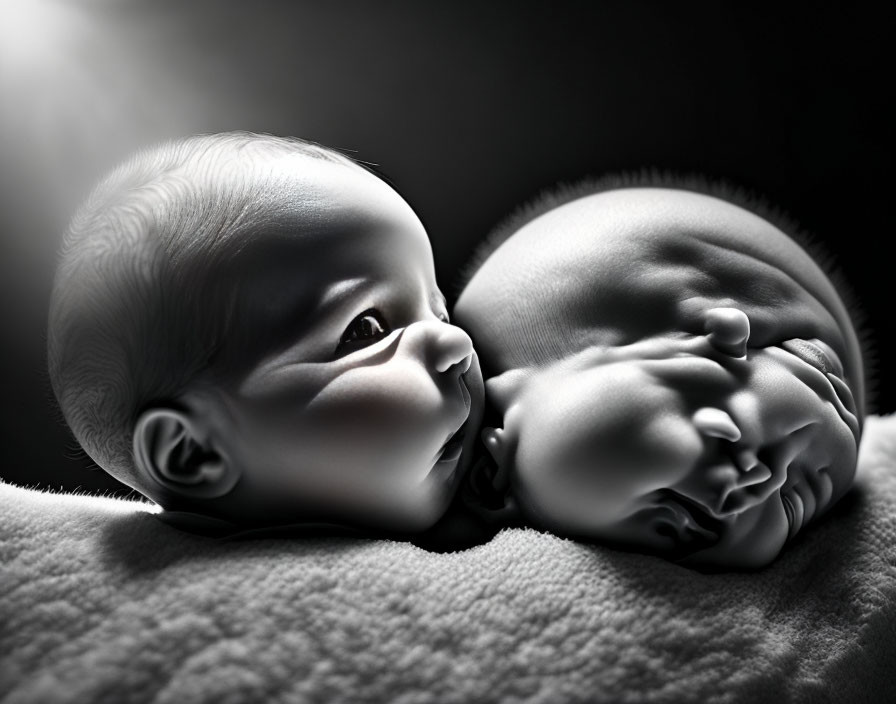 Monochrome artistic photo of peaceful sleeping baby