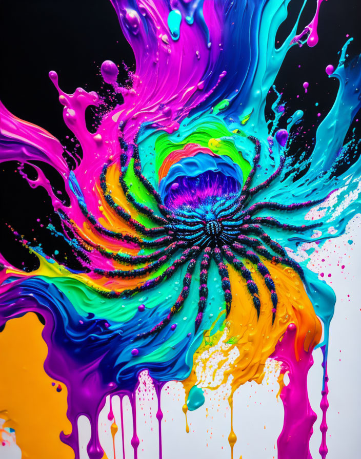 Multicolored abstract swirl pattern on black background