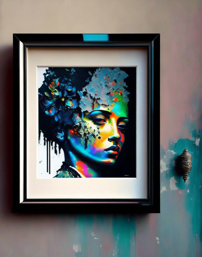 Colorful Abstract Portrait of Woman on Wall with Decorative Item