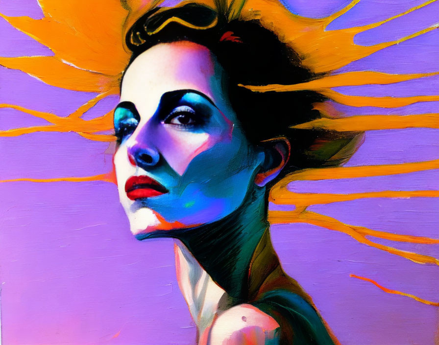 Colorful Abstract Portrait of Woman with Striking Makeup