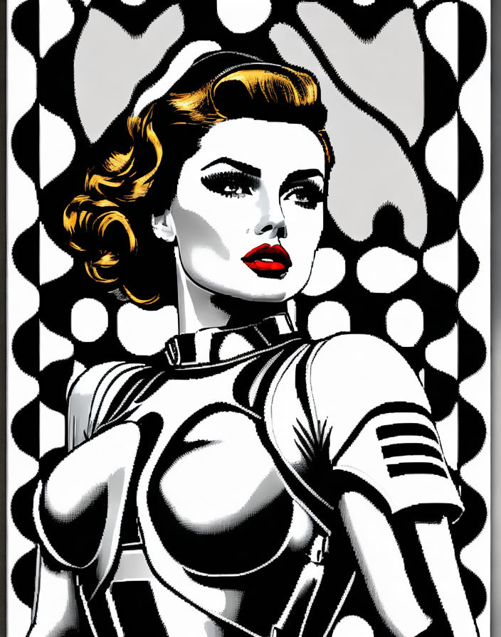 Woman in Pop Art Style with Red Lips & Retro Hairstyle