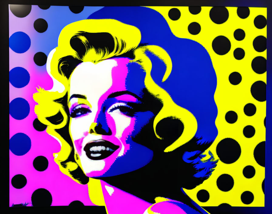 Vibrant pop art portrait with yellow hair and blue highlights