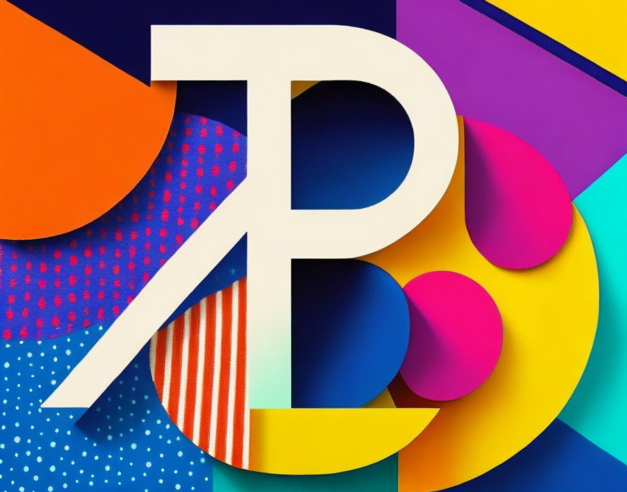 Colorful Abstract Graphic with Large White Letter 'P' on Vibrant Background