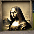 Urban street art mural featuring Mona Lisa with observer and confetti.