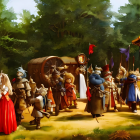 Medieval fair with period costumes, tents, and festive ambiance