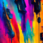 Colorful saxophone artwork with melting design on vibrant background
