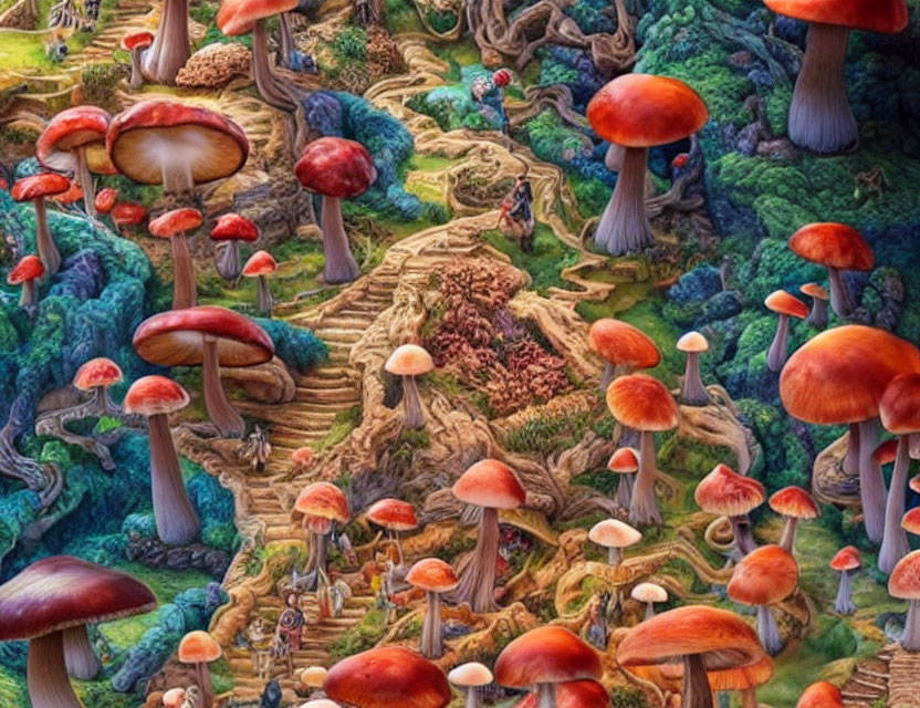 Colorful Mushroom Forest Artwork with Intricate Details