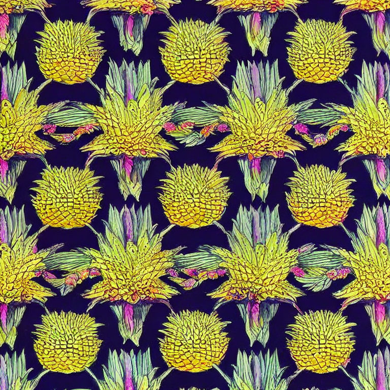 Colorful Pineapple Pattern on Dark Purple Background