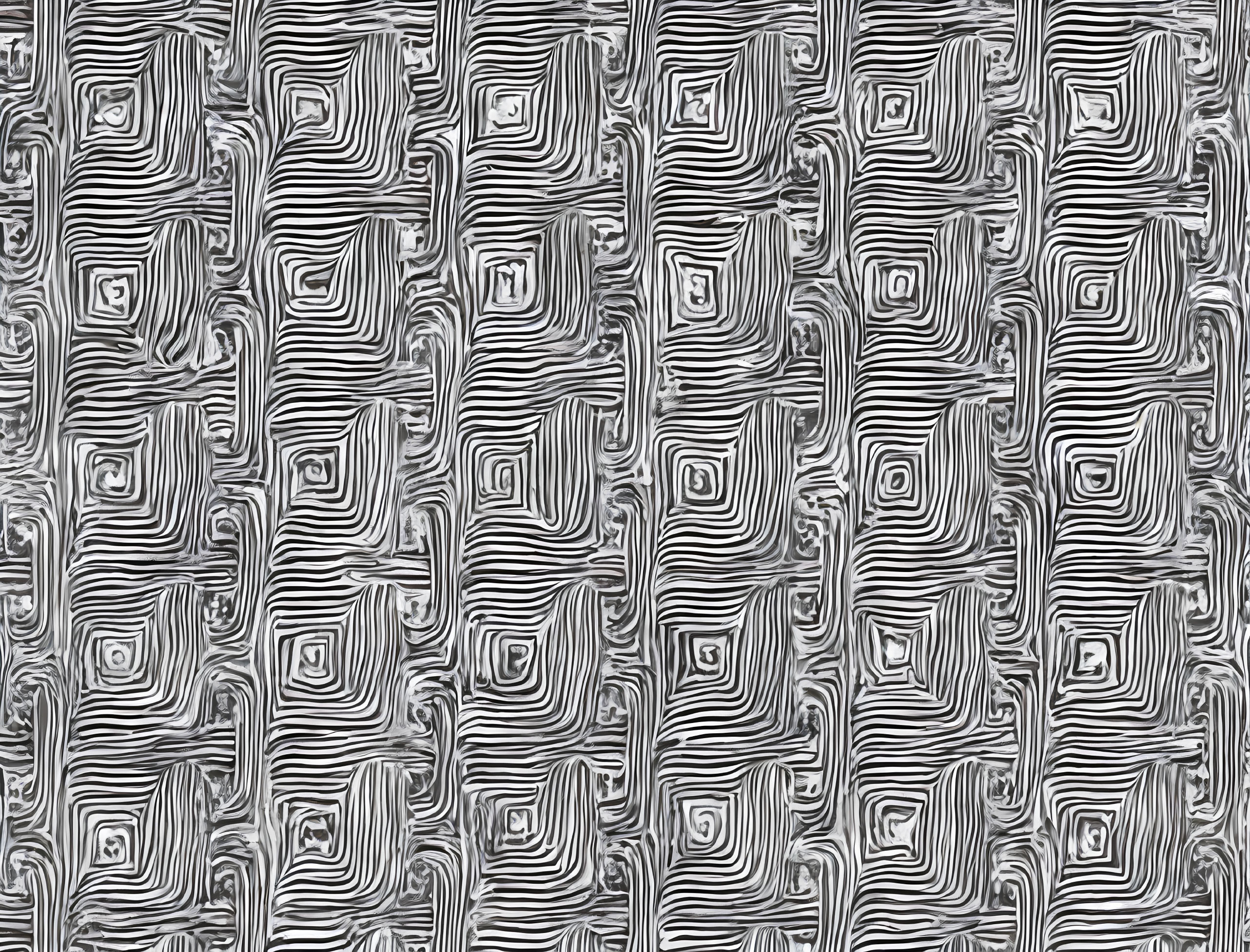 Abstract Monochrome Pattern with Wavy and Concentric Rectangles