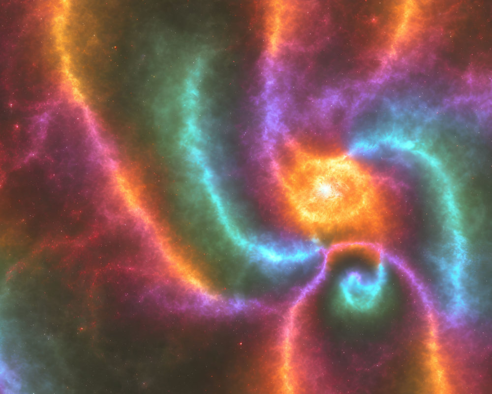 Colorful Swirling Cosmic Cloud in Green, Orange, Purple, and Blue