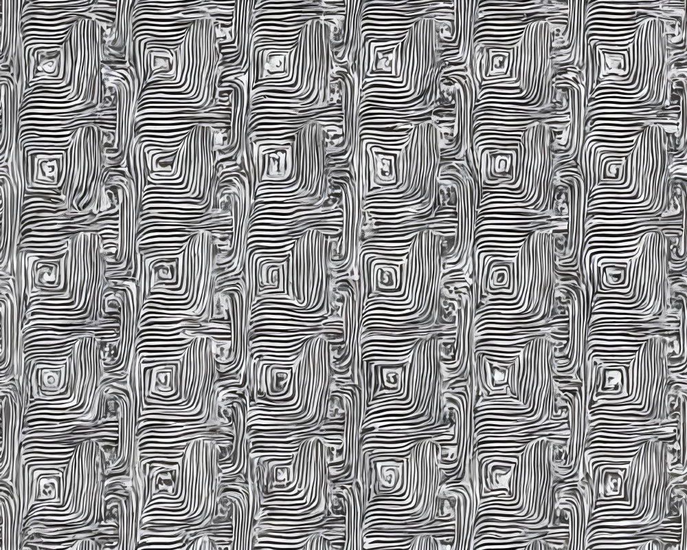 Abstract Monochrome Pattern with Wavy and Concentric Rectangles