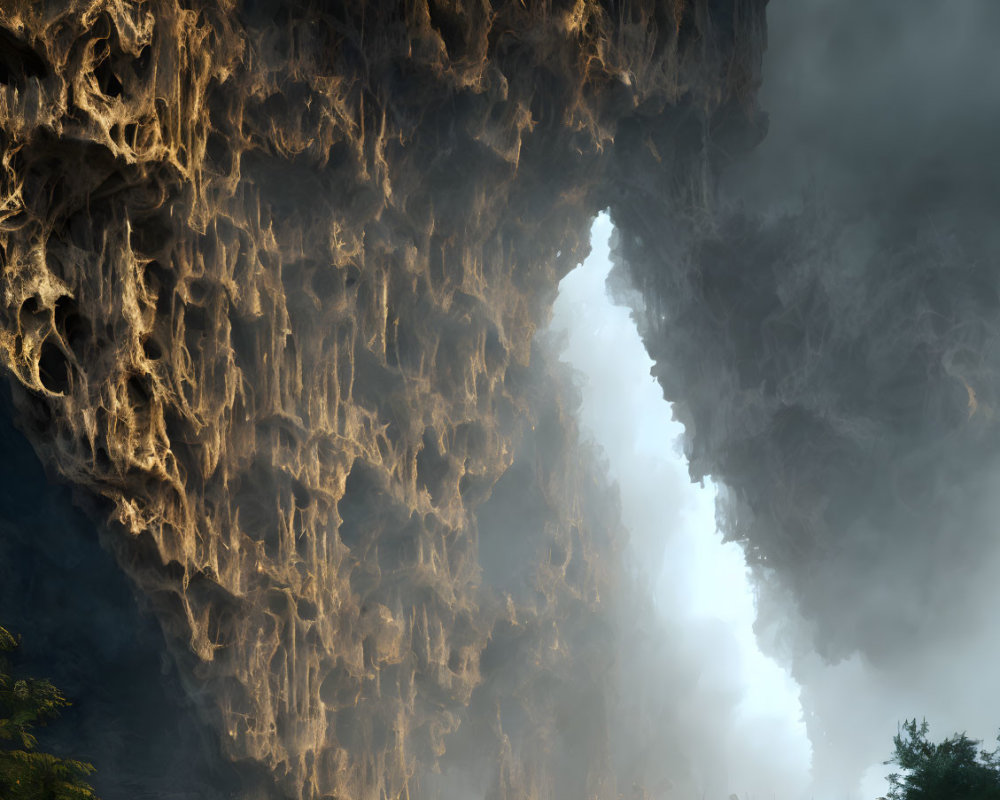 Majestic cavern with jagged rocks and dramatic lighting