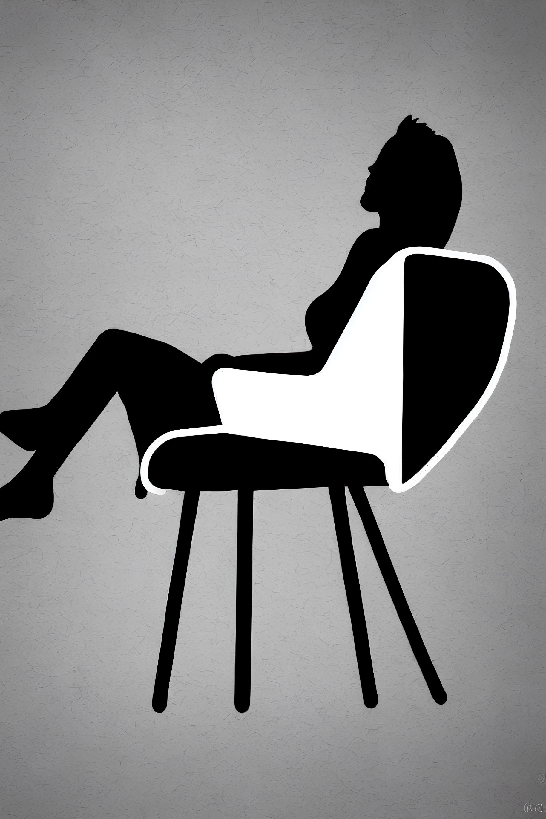 Silhouette of person lounging on chair against gray background