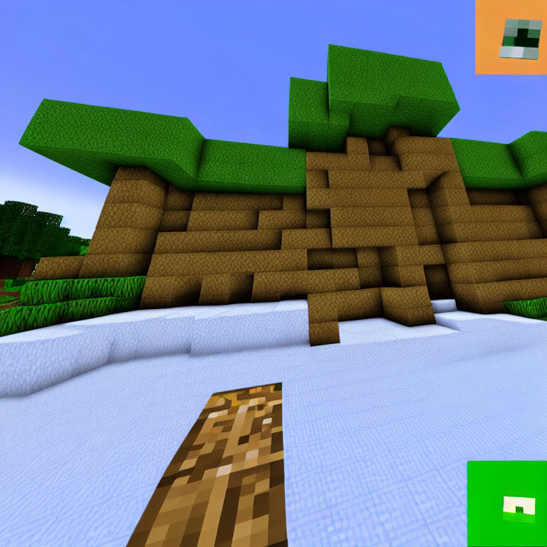 Blocky Minecraft Landscape with Grass Blocks, Dirt, and Ladder