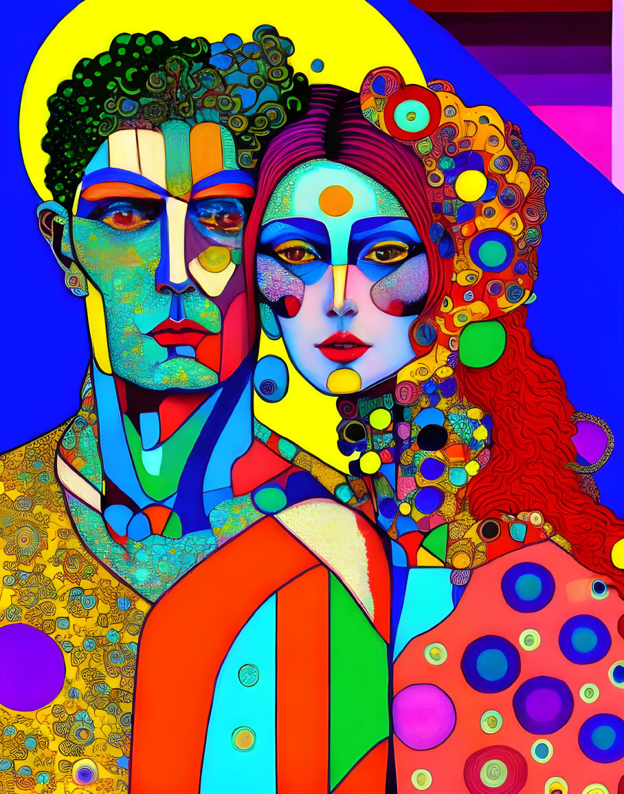 Colorful abstract digital artwork of stylized man and woman