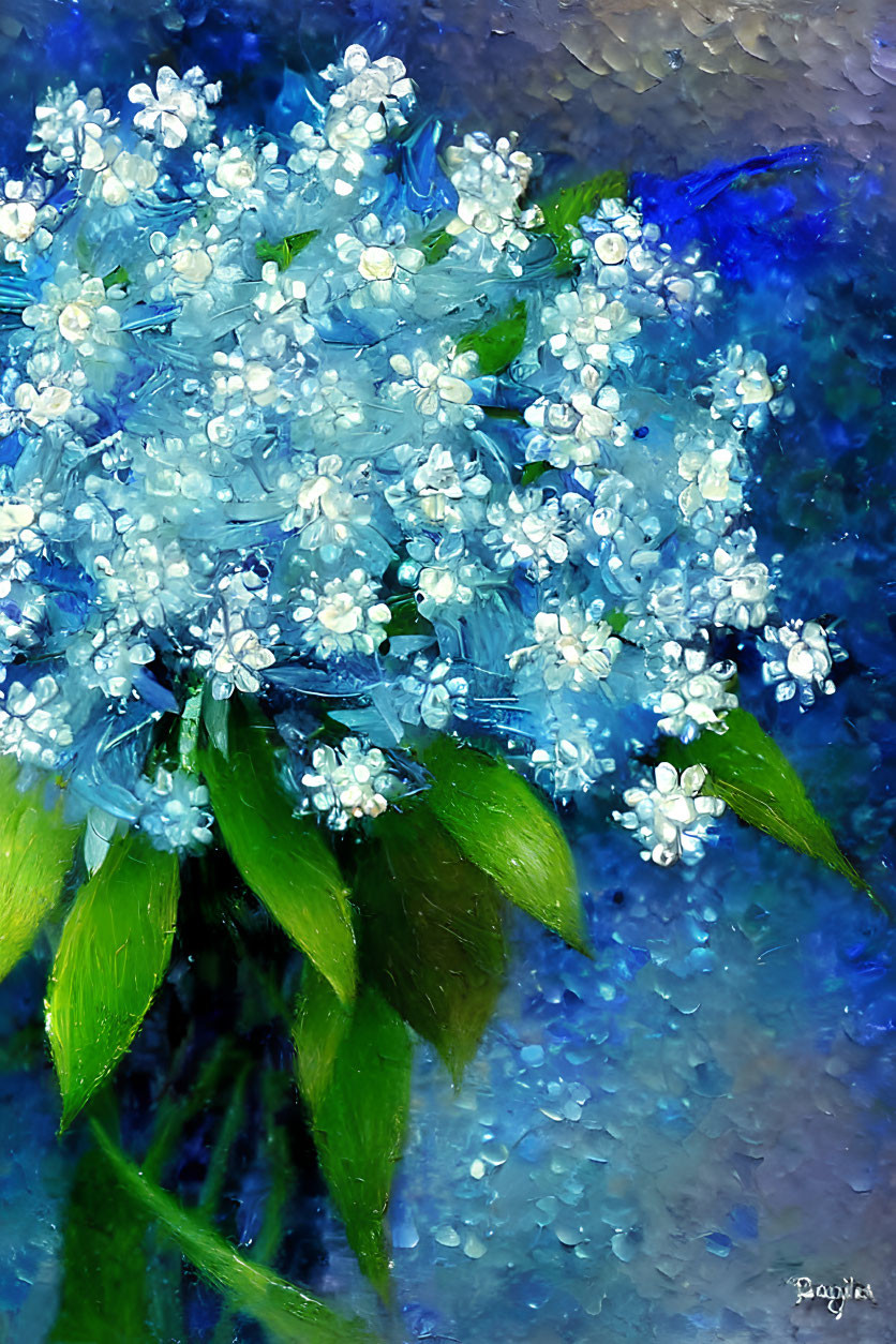 White and Blue Floral Bouquet in Impressionist Style