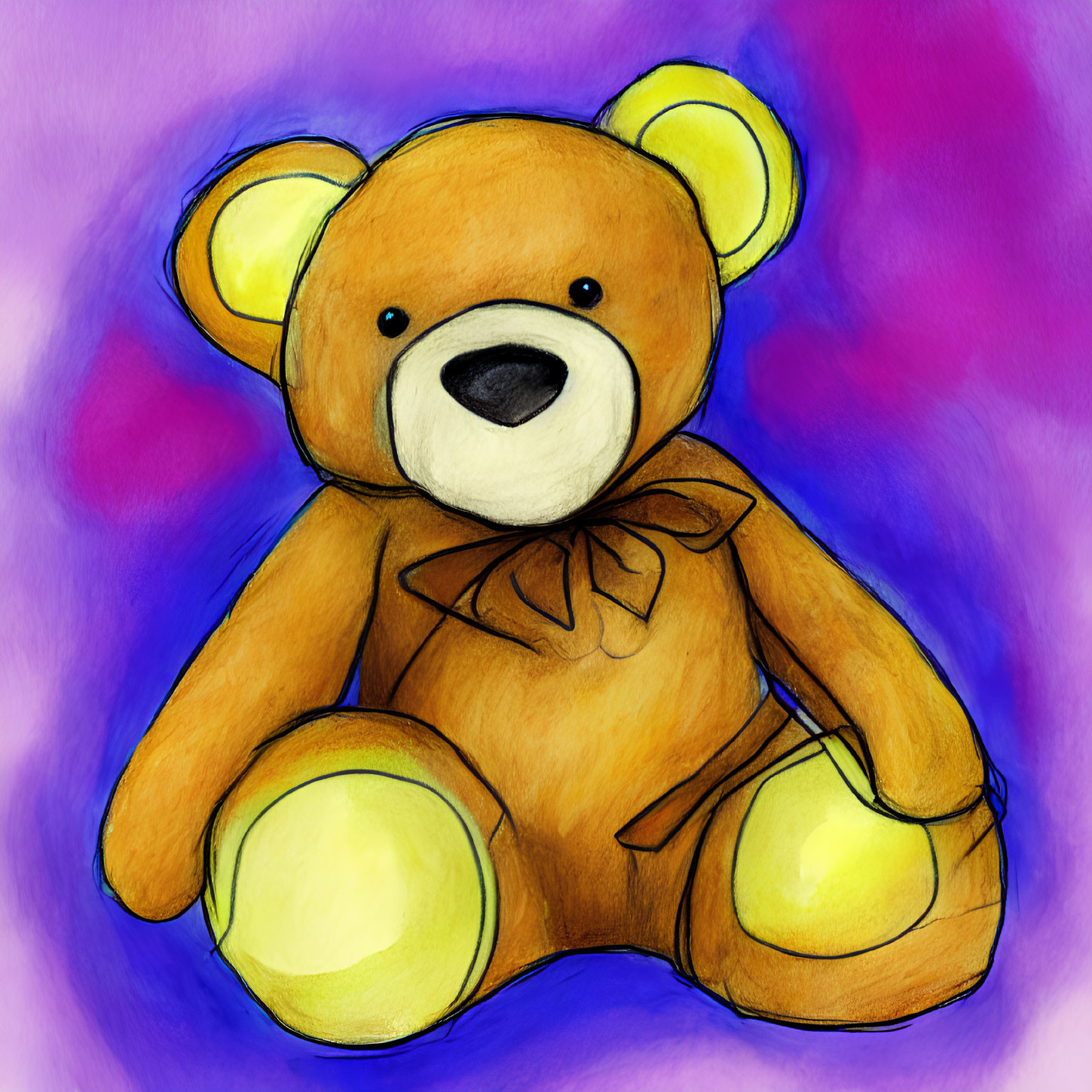 Plush Teddy Bear Illustration in Warm Brown and Yellow Tones