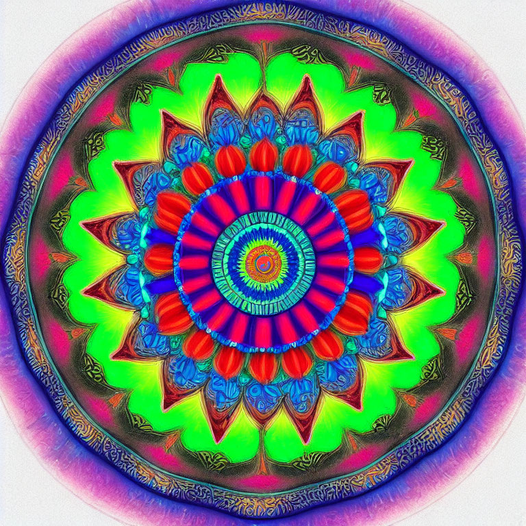 Colorful Neon Mandala with Intricate Symmetrical Patterns