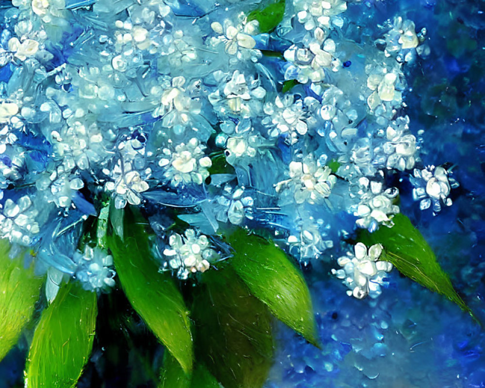 White and Blue Floral Bouquet in Impressionist Style