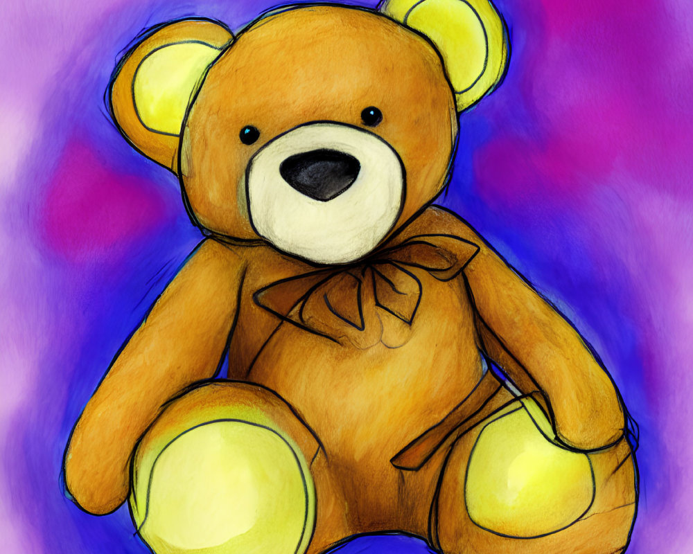 Plush Teddy Bear Illustration in Warm Brown and Yellow Tones