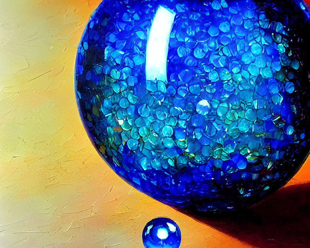 Blue and Bubble-Patterned Marble on Orange and Yellow Gradient Background