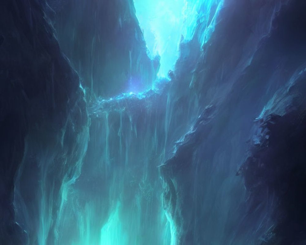 Ethereal Blue Glow in Mystical Icy Cavern