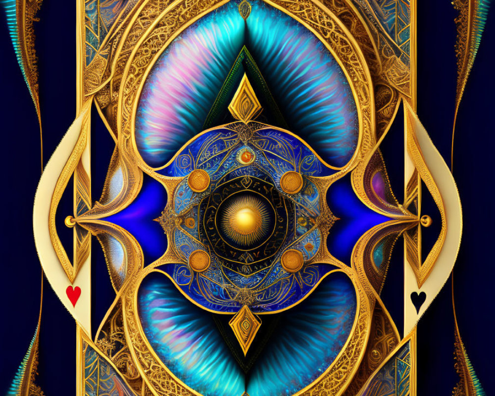 Intricate Golden Peacock Feather Playing Card Back Design