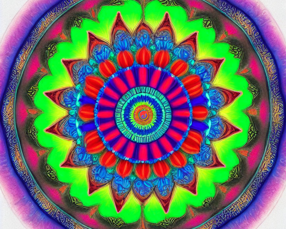 Colorful Neon Mandala with Intricate Symmetrical Patterns