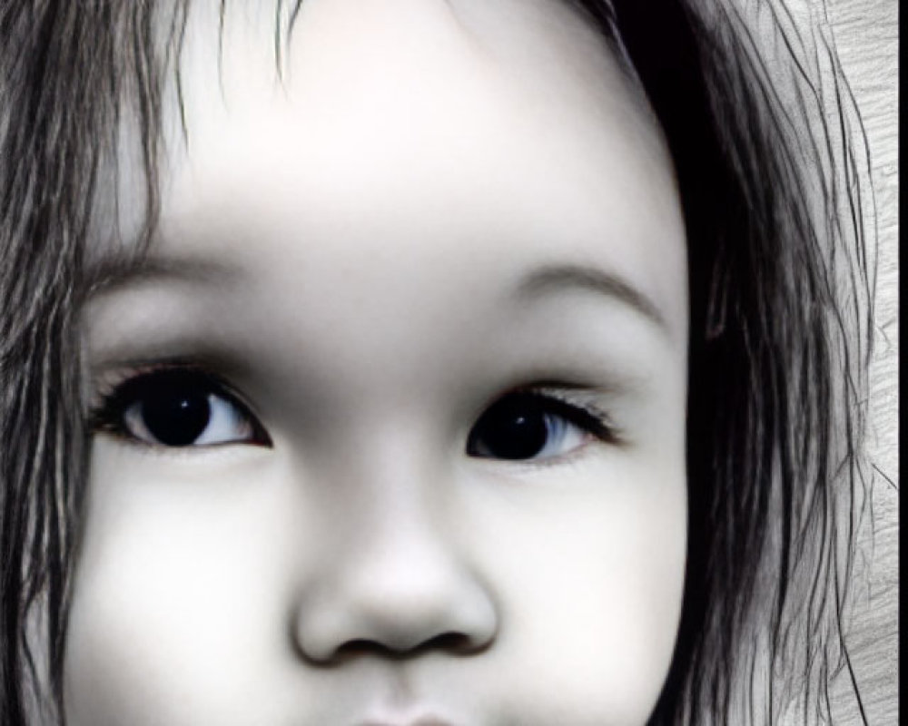 Detailed close-up of child with large eyes and thoughtful expression