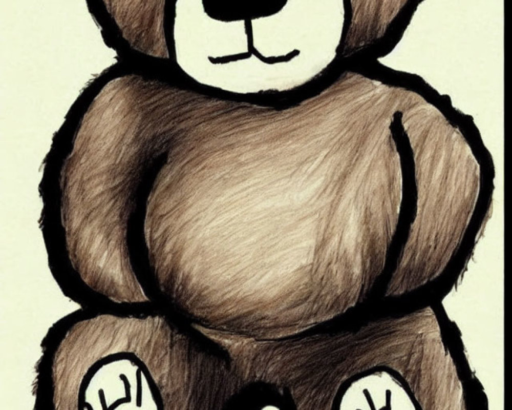 Sketch of a gentle teddy bear in soft brown tones on beige background