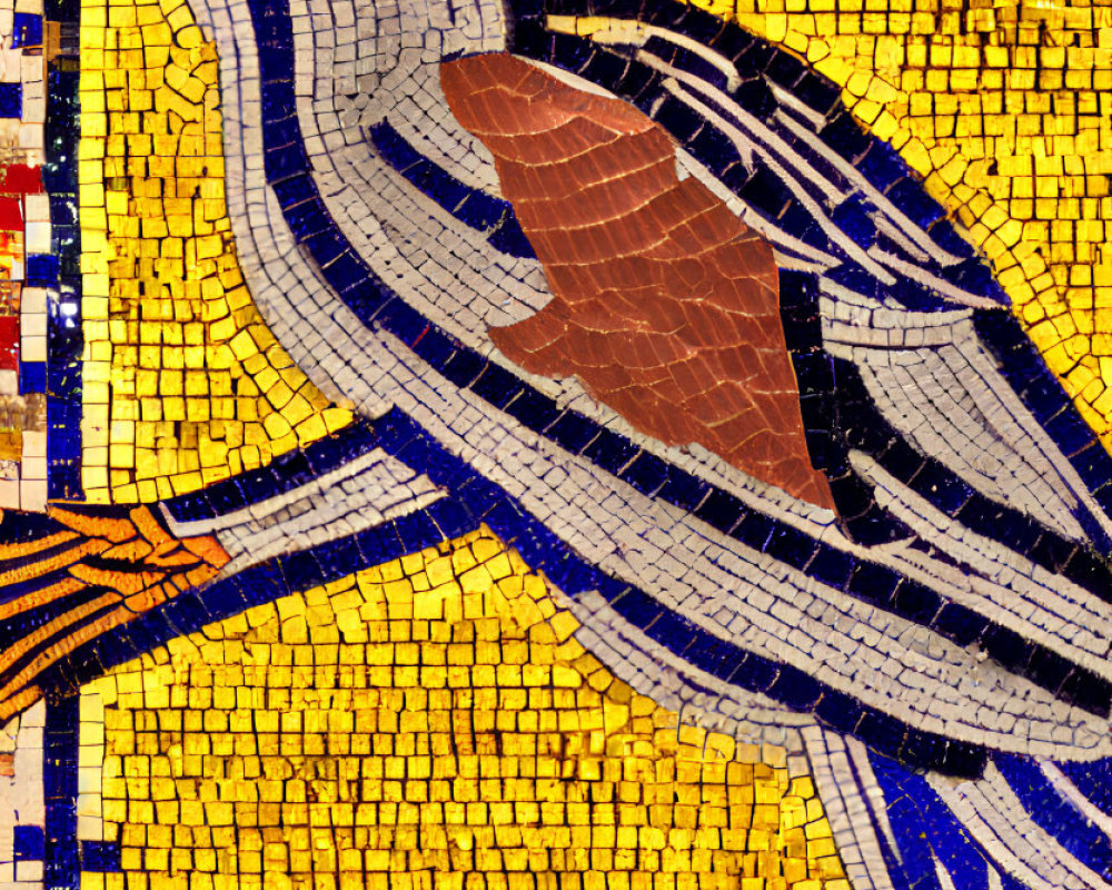 Colorful bird mosaic on branch with vibrant tiles