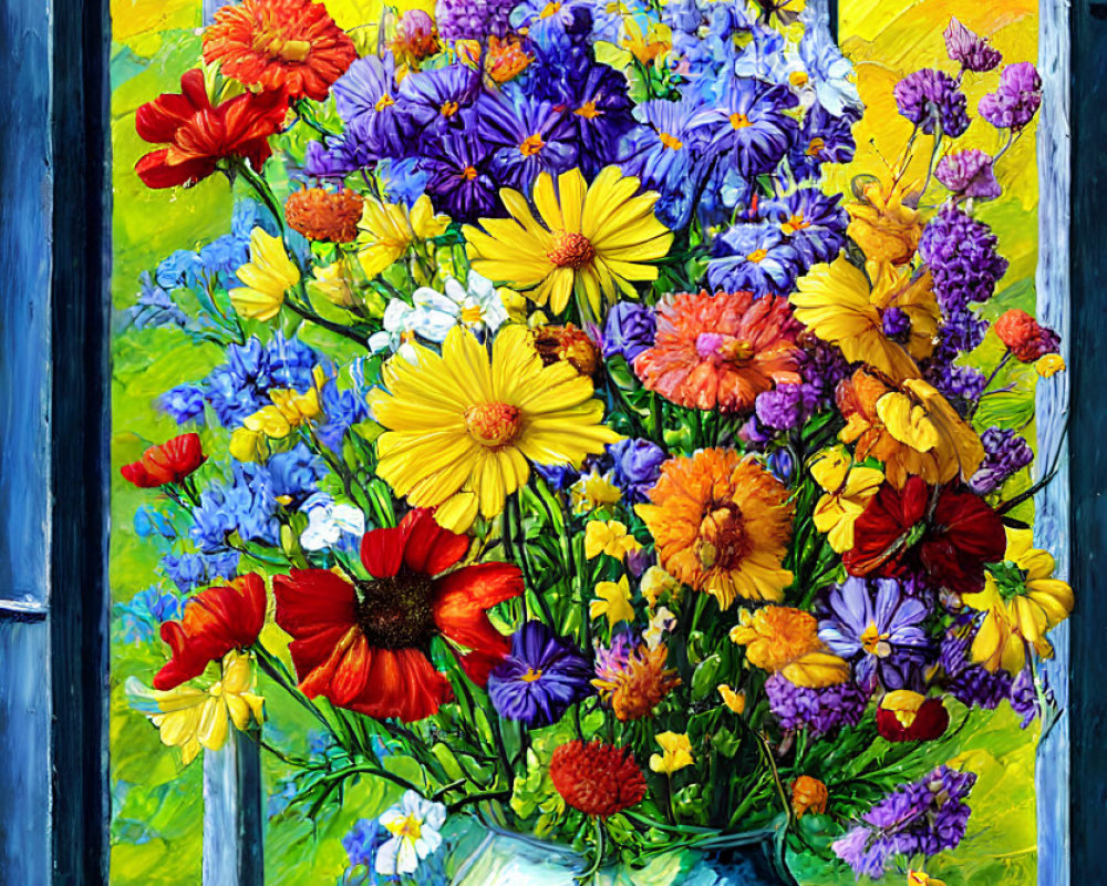 Assorted Flowers Bouquet in Glass Vase on Windowsill