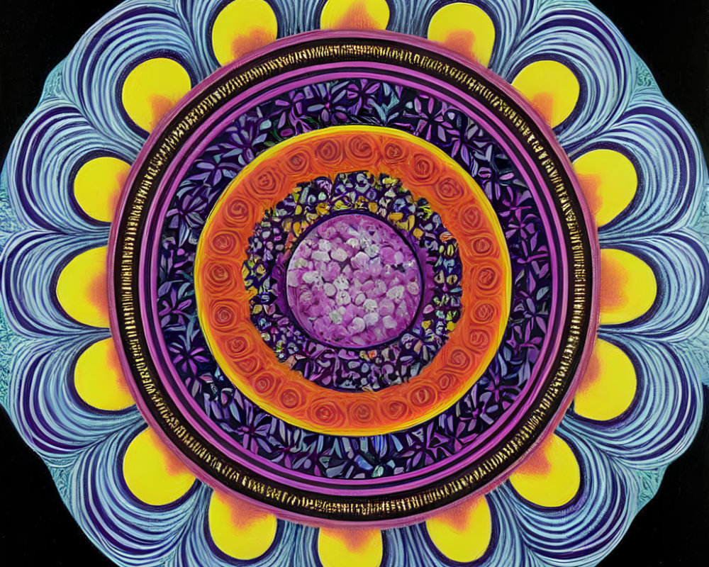 Colorful Circular Mandala-Style Painting with Intricate Patterns