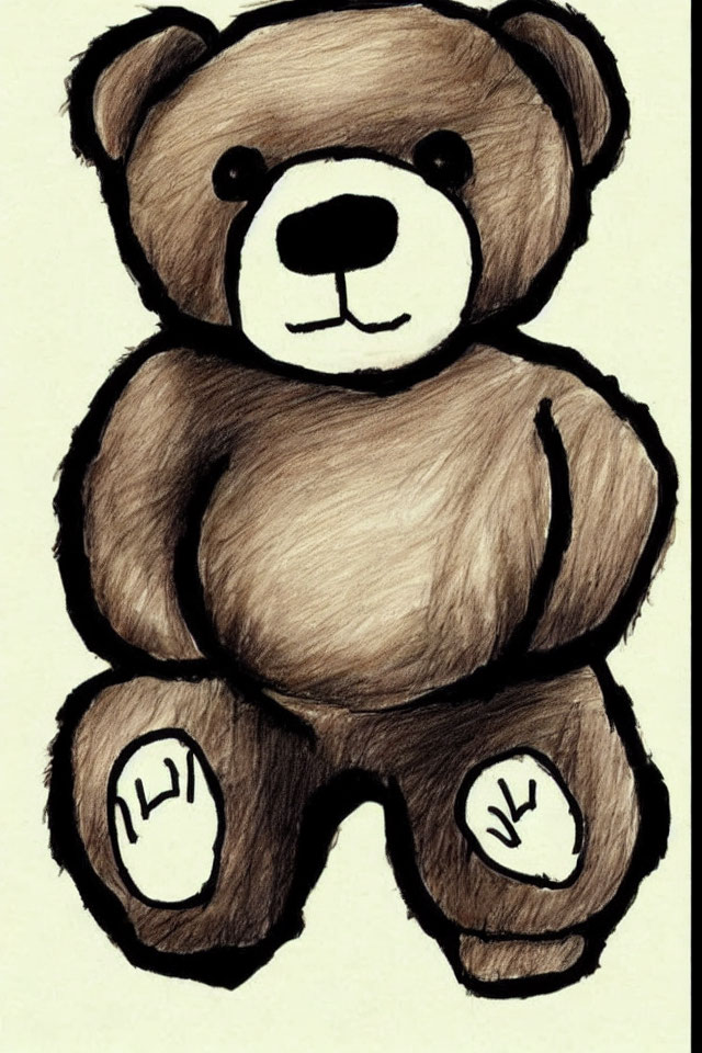 Sketch of a gentle teddy bear in soft brown tones on beige background