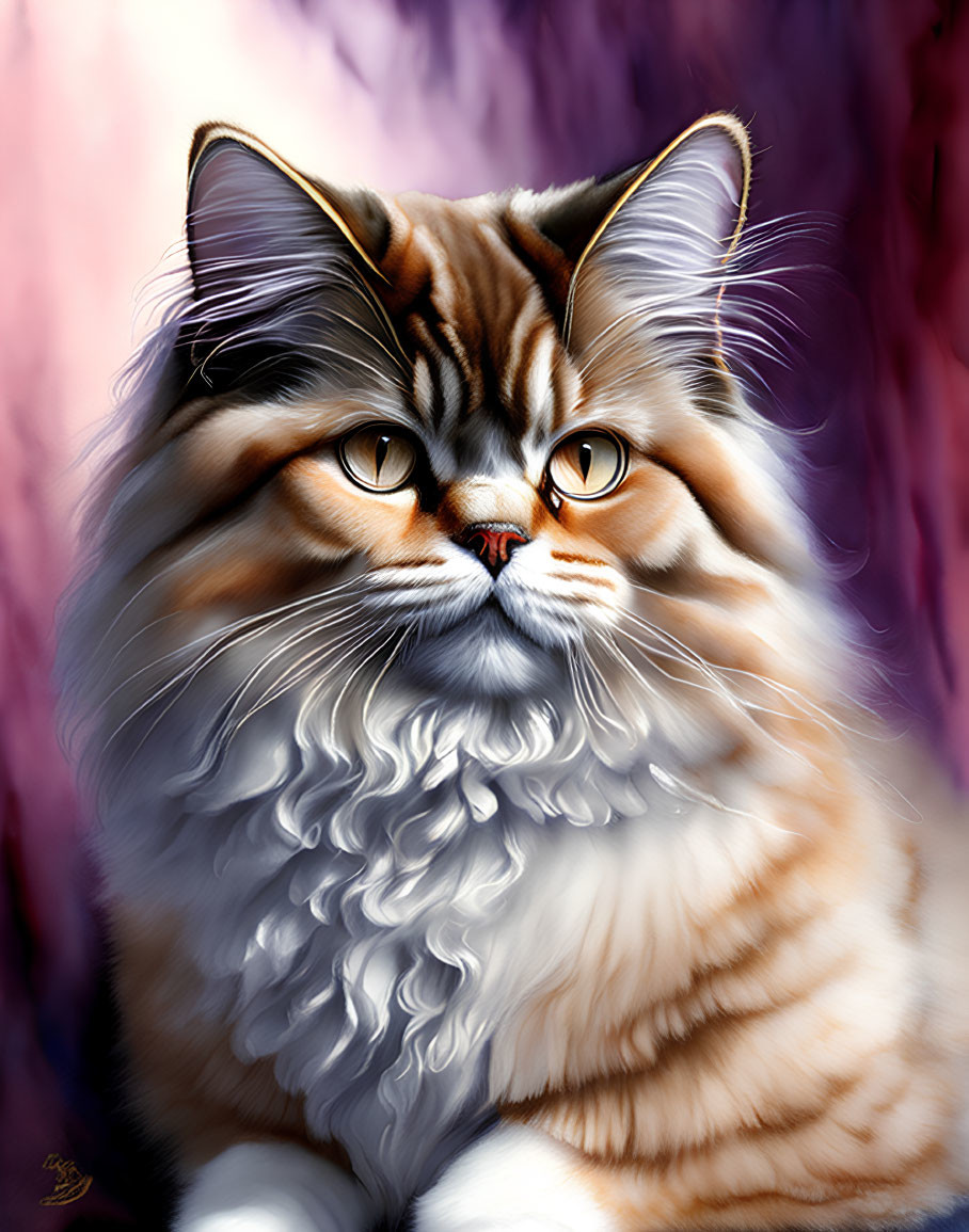 Fluffy Tabby Cat Digital Artwork with Yellow Eyes