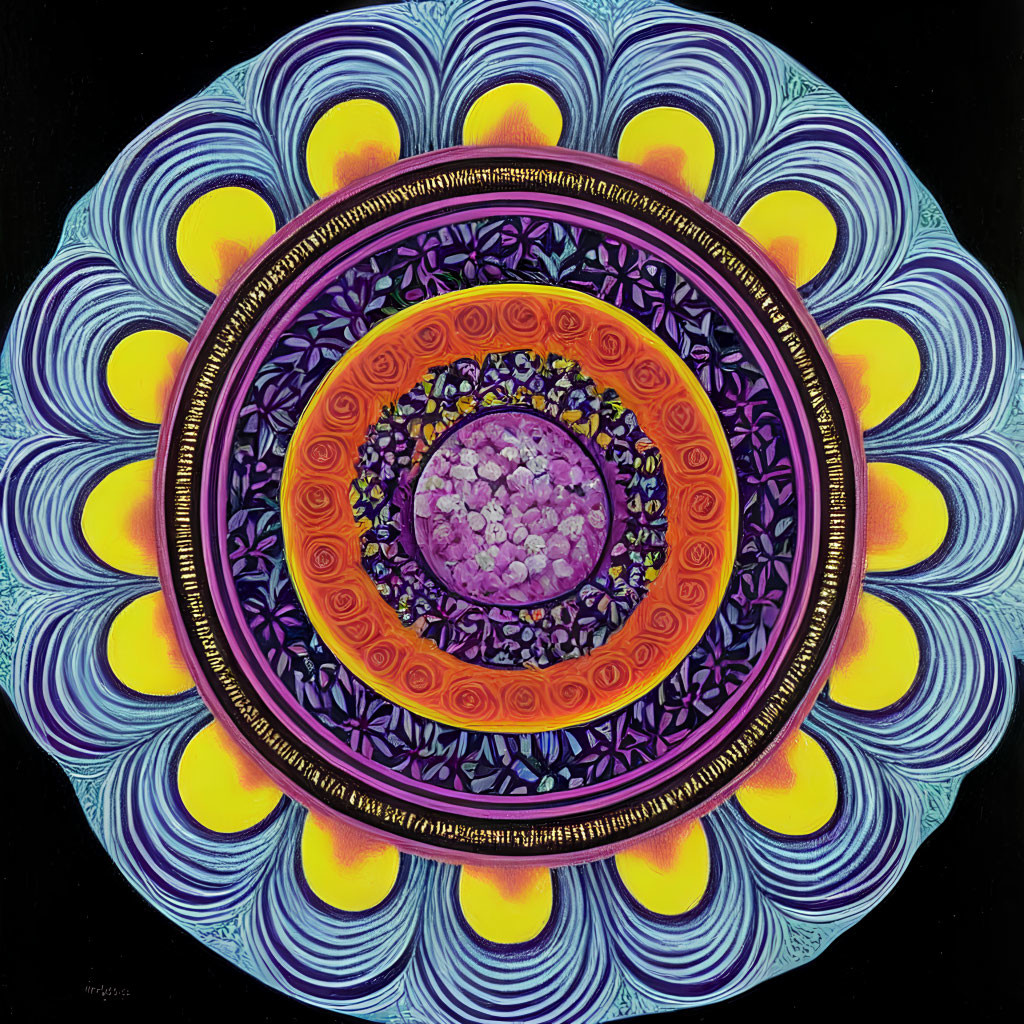 Colorful Circular Mandala-Style Painting with Intricate Patterns