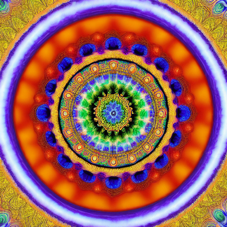 Colorful Fractal Image with Psychedelic Patterns and Circles