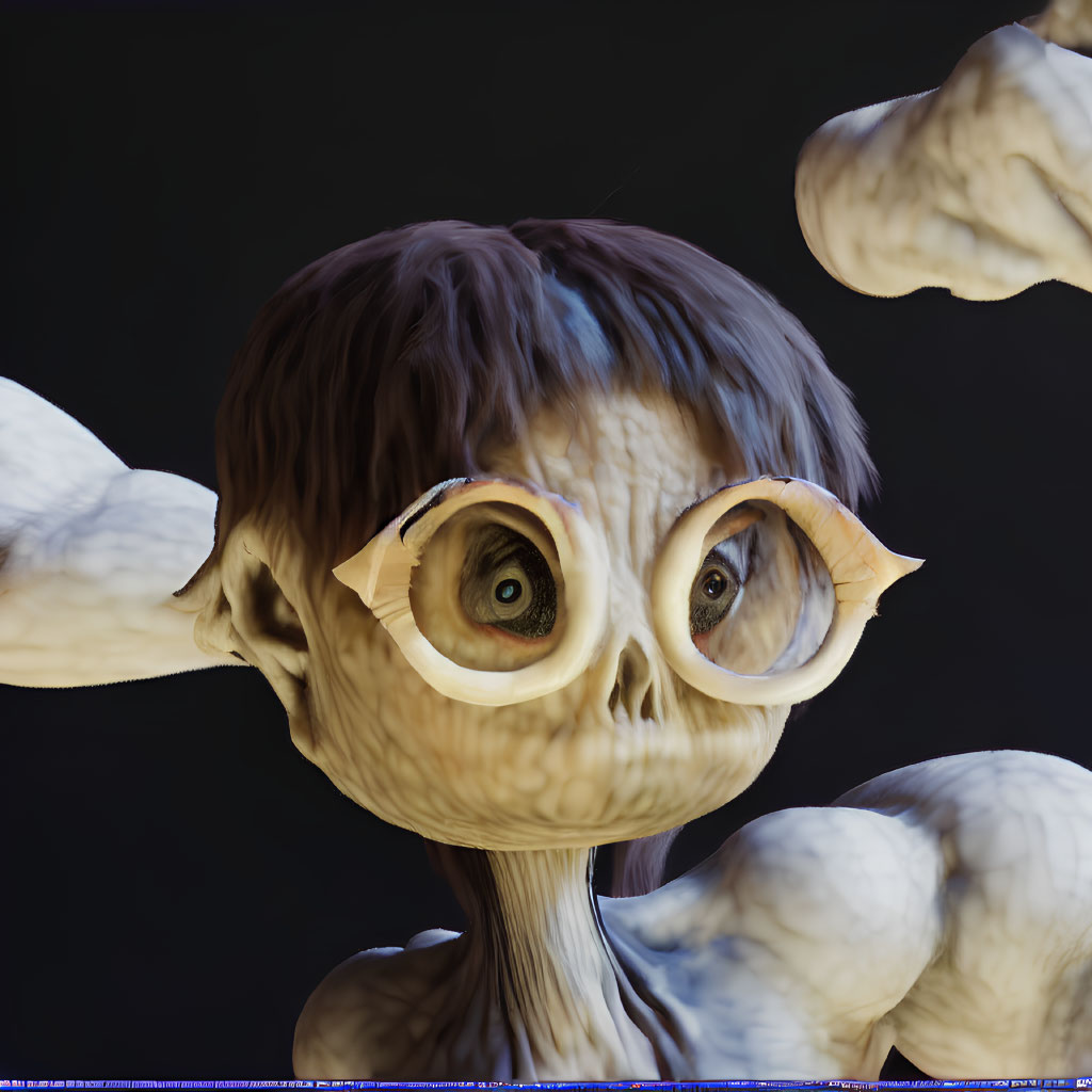 3D render of creature with large eyes and prominent ears