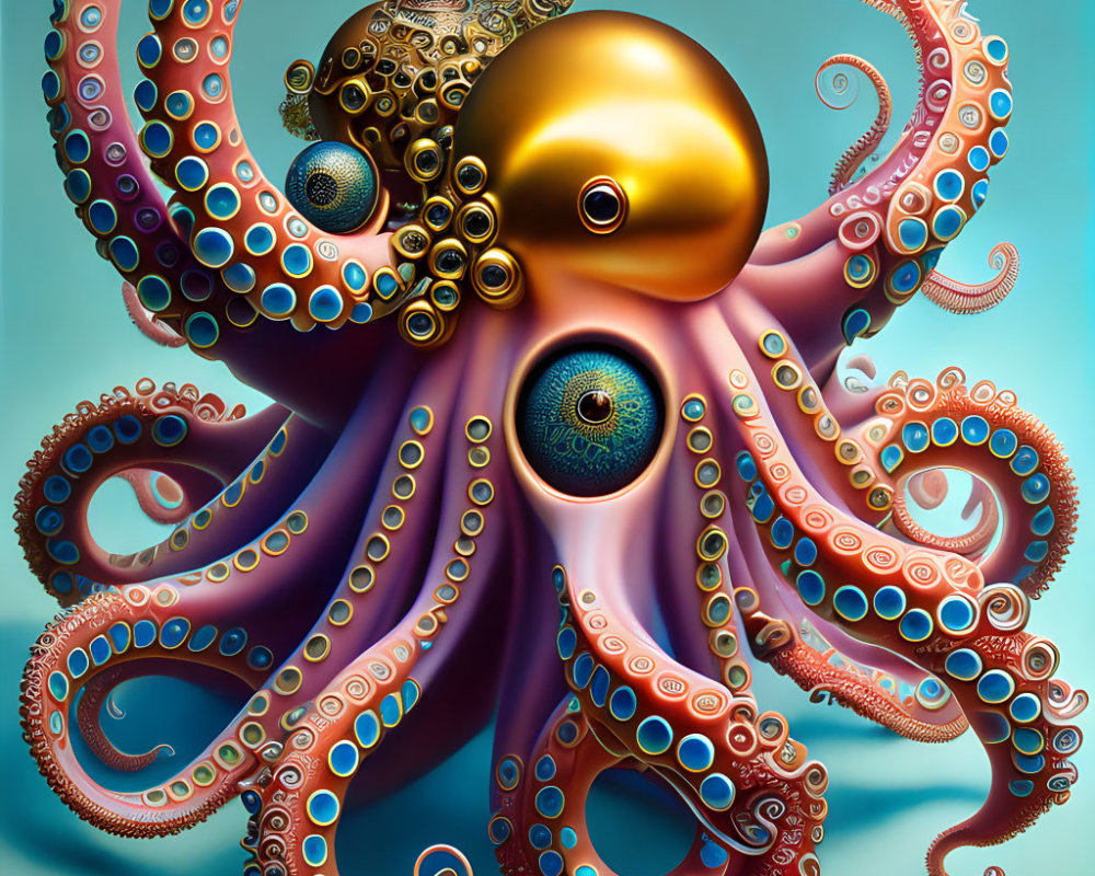 Surreal octopus with golden orb head and embellished tentacles