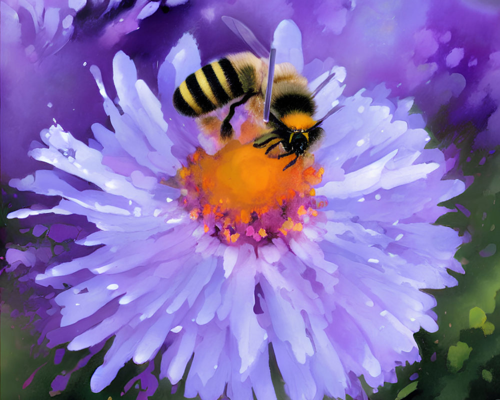 Bumblebee collecting nectar on vibrant purple flower