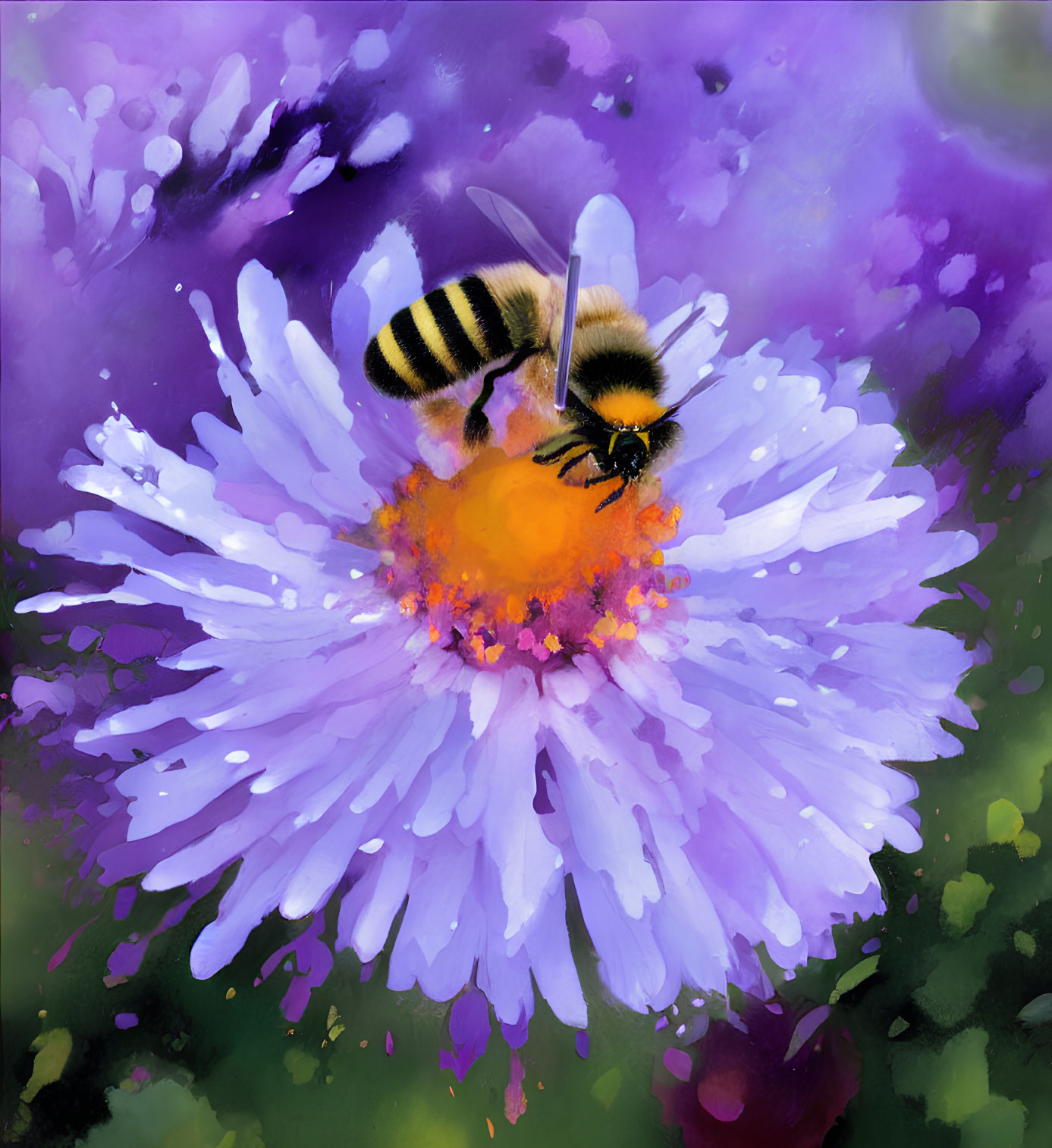 Bumblebee collecting nectar on vibrant purple flower