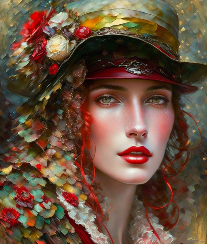 Portrait of a woman in a vibrant floral hat