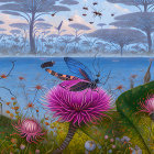 Colorful Insect Ecosystem with Butterflies, Bees, and Flowers