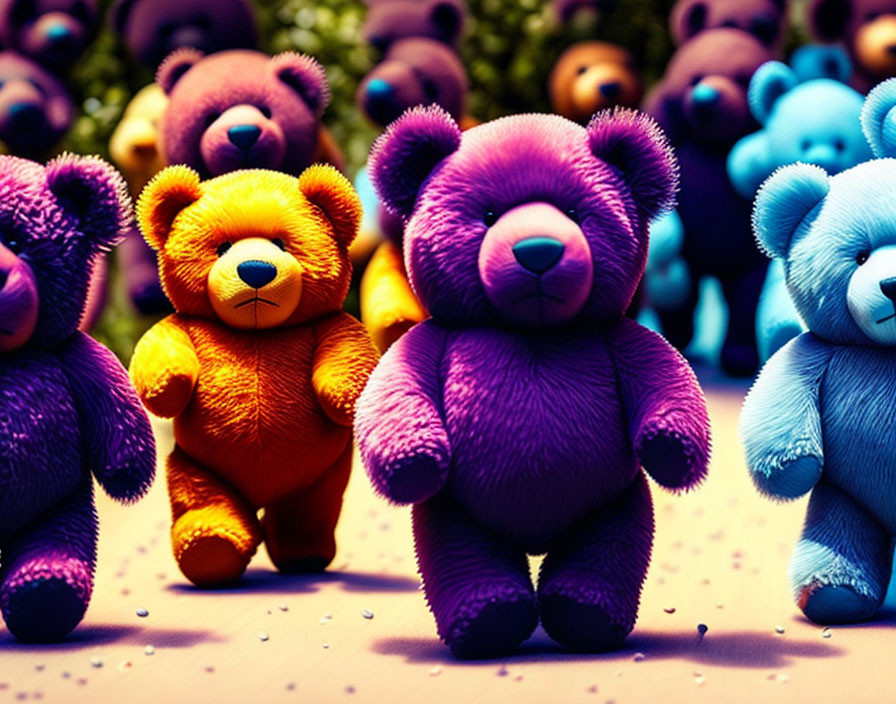 Vibrant Teddy Bears Against Blurred Background