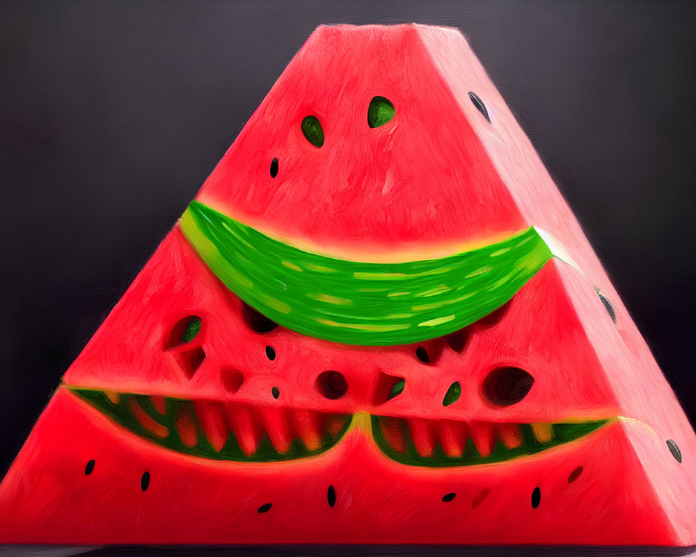 Vibrant watermelon slices painting with pyramid arrangement