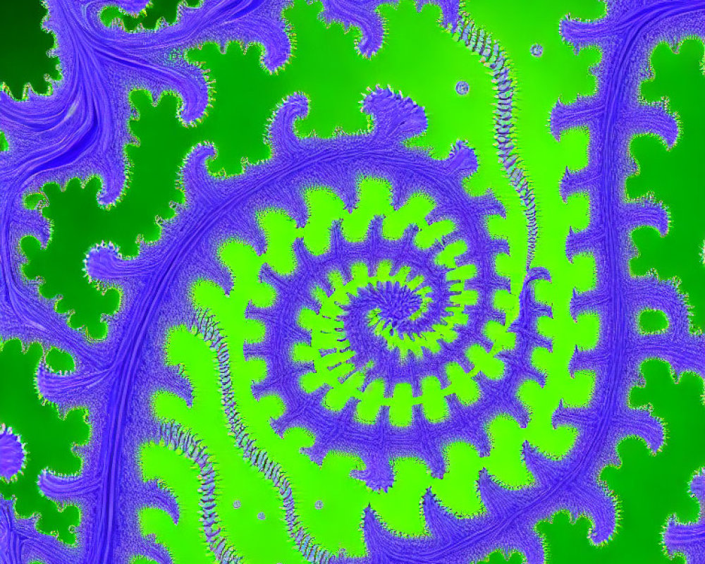 Intricate Green and Blue Spiral Fractal Pattern