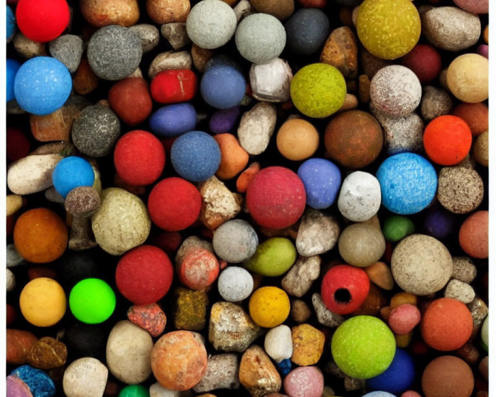 Assorted Marbles and Pebbles Displaying Various Textures and Colors