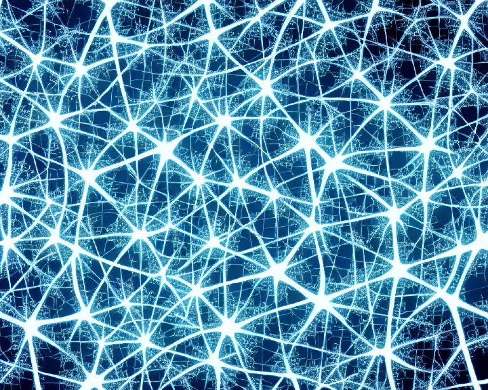 Abstract network of interconnected blue lines on dark background