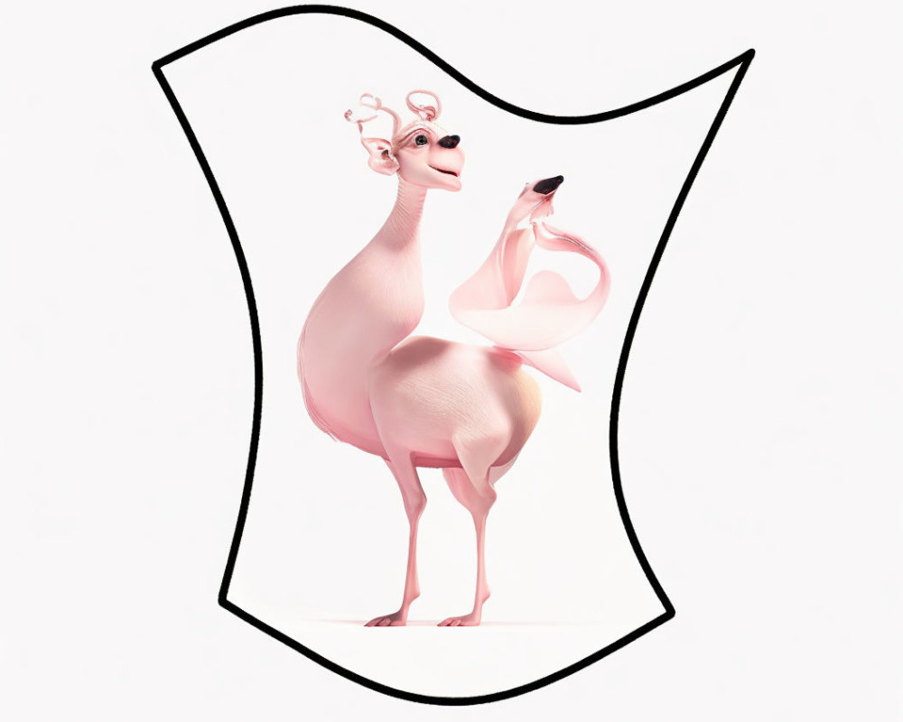 Pink deer graphic in shield pose with large eyes and antlers